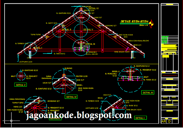 Detail Kuda-Kuda Kayu Autocad Dwg File - Jagoan Kode